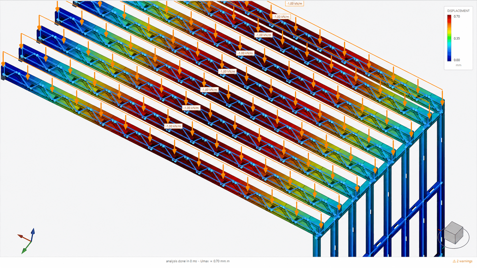 Resultados de deslocamentos do cálculo estrutural de um modelo Light Steel Frame no NodusCad